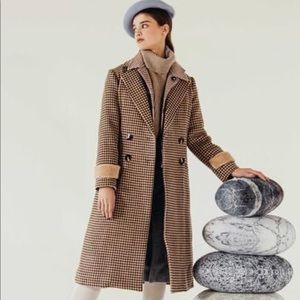 NWT Petite Studio Britta Chocolate Plaid Wool Coat